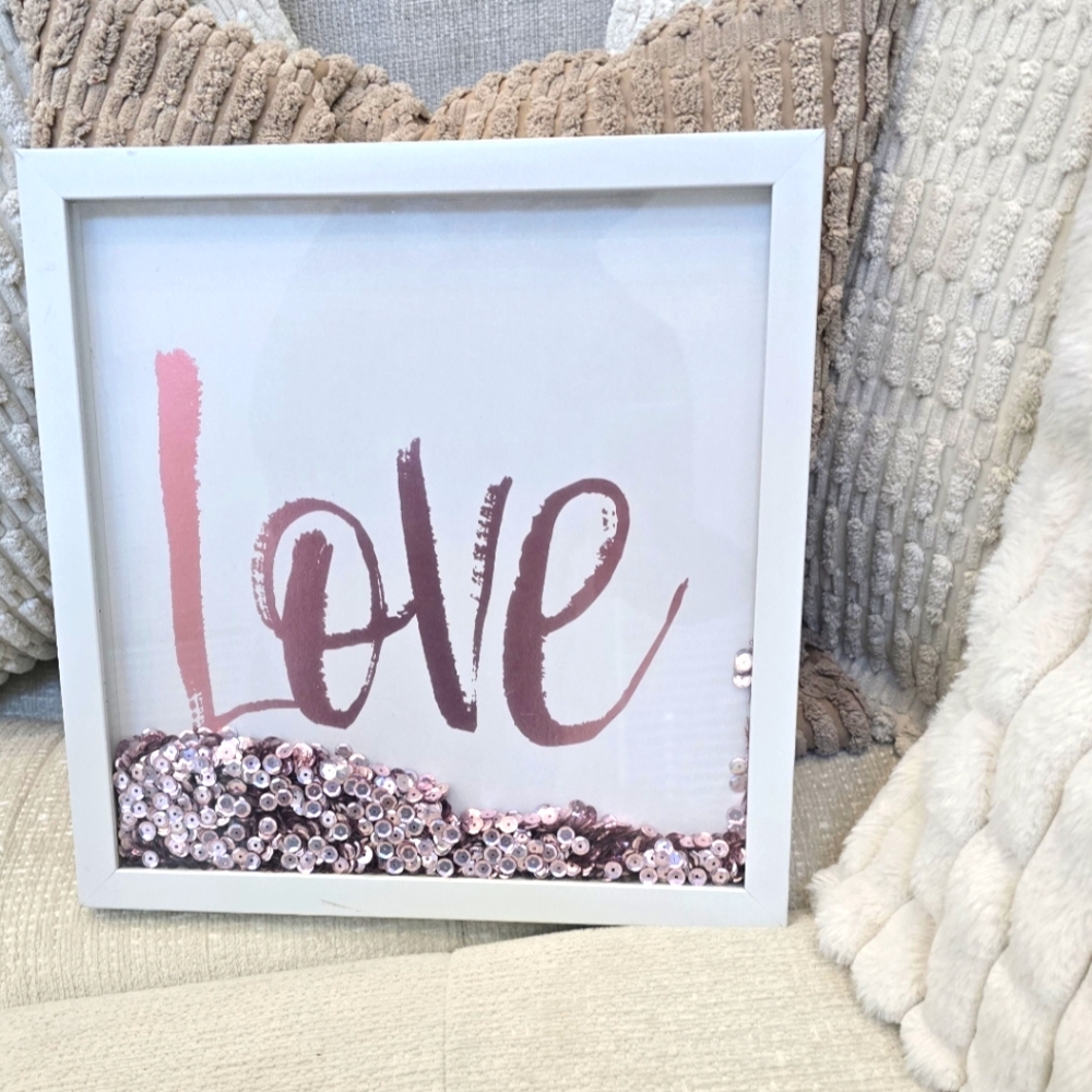 Pink and White 'Love' Sequin Wall Art